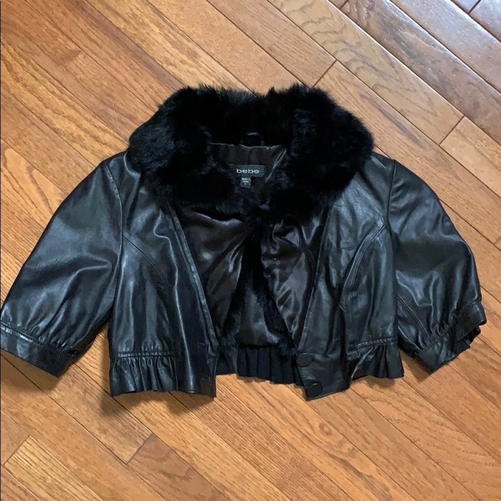 Bebe Cropped Leather Jacket
